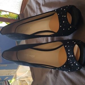 Suede peep toe heels